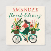 LEVERING Schattige Meisje Rijden Fiets w Bloemen Vierkante Visitekaartje (Voorkant)