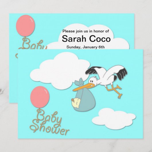 Levering van baby in winkel, uitnodiging voor baby (Voorkant / Achterkant)