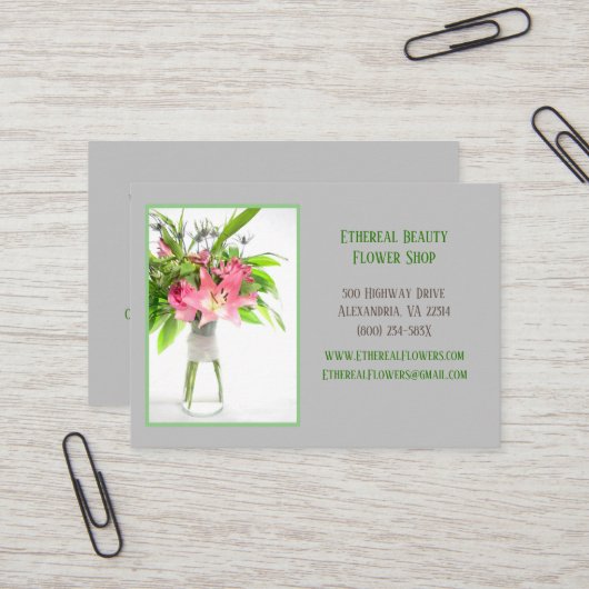 Levering van grijze bloemen visitekaartje (Voorkant / Achterkant in situ)