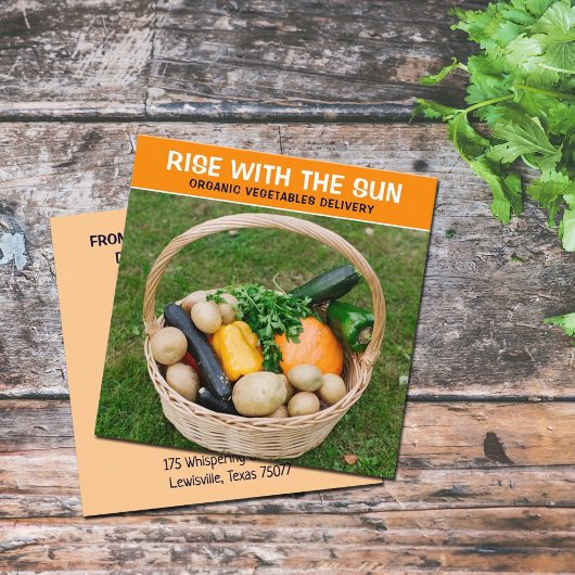 levering van organische groenten, vierkante visitekaartje