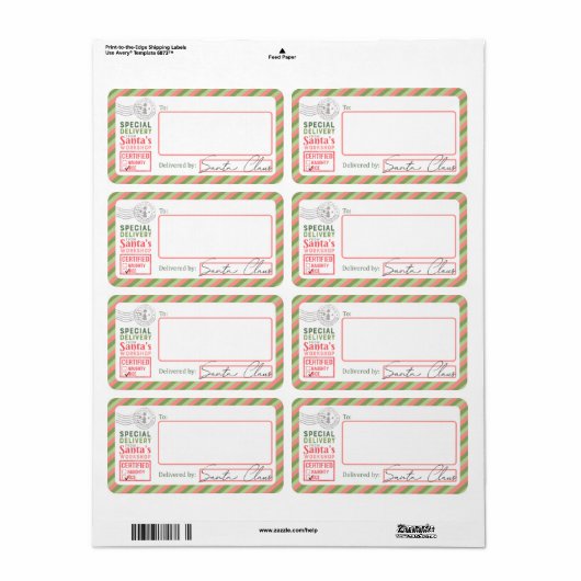 Levering van verzendlabels voor de kerstman etiket (Full Sheet)