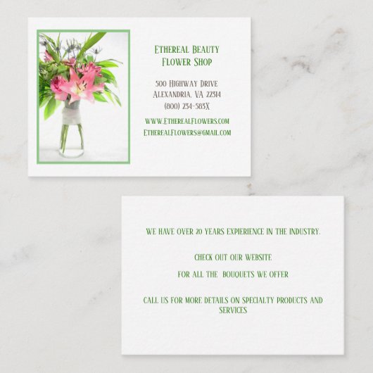 Levering van witte bloemen visitekaartje (Voorkant / Achterkant)