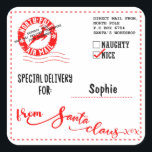 Levering vanaf Santa Christmas Vierkante Sticker<br><div class="desc">christms cadeau sticker label</div>