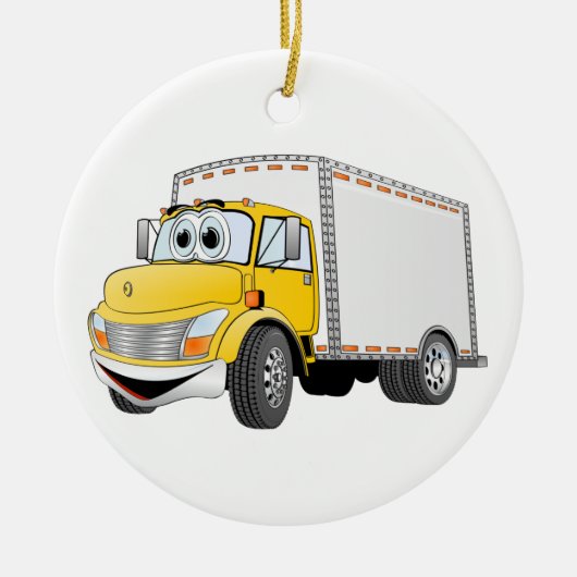 Levering Vrachtwagen Geel Witte Doos Cartoon Keramisch Ornament (Voorkant)