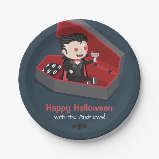Leveringen van Cute Vampire Boy Halloween Party Papieren Bordje (Voorkant)
