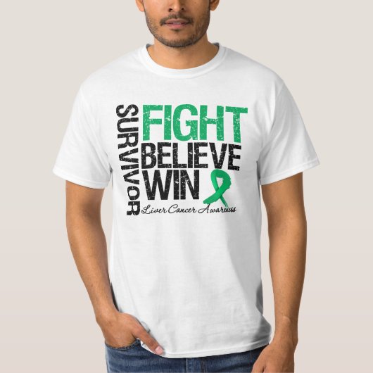 Leverkanker Overlevingsstrijd Gelieve Win Motto T-shirt (Voorkant)