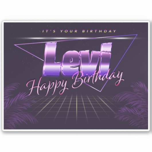 Levi Name Vorname lila retro Sticker Geburtstag (Voorkant)