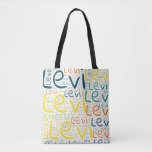 Levi Tote Bag<br><div class="desc">Levi. Show en draag deze populaire, mooie mannelijke voornaam die is ontworpen als kleurrijke tekstwolk gemaakt van horizontale en verticale krommende typografie van handletters in verschillende maten en schattige verse kleuren. Draag je positieve amerikaanse naam of show de wereld waar je van houdt of waar je van houdt. Merk met...</div>