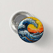 Levige Oceaangolf Met Vuurrode Zonsondergang Ronde Button 3,2 Cm (Voorkant /achterkant)