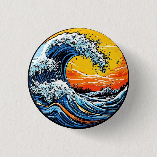 Levige Oceaangolf Met Vuurrode Zonsondergang Ronde Button 3,2 Cm (Voorkant)