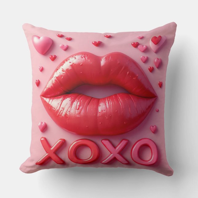 Levige Rode Lippen Met XOXO-Ontwerp Kussen (Voorkant)