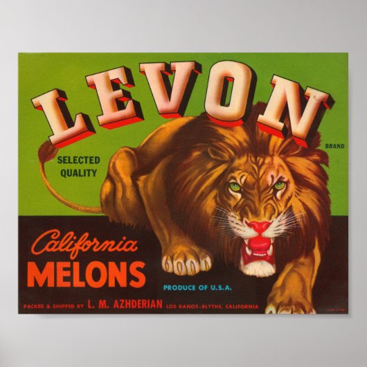 Levon Calfironia Melons Crate Label - Lion Poster (Voorkant)