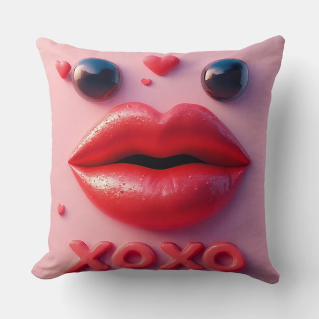 Levrode Lippen Met XOXO-Ontwerp Kussen (Voorkant)
