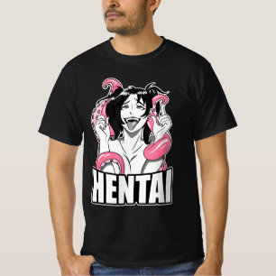 lewd Ahegao camiseta de cara izquierda anime chica T-shirt
