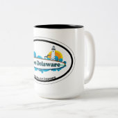 Lewes Beach Oval Design. Tweekleurige Koffiemok (Voorkant rechts)