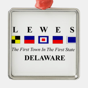 Lewes, DE 2- Nautical Flag Spelling Metalen Ornament