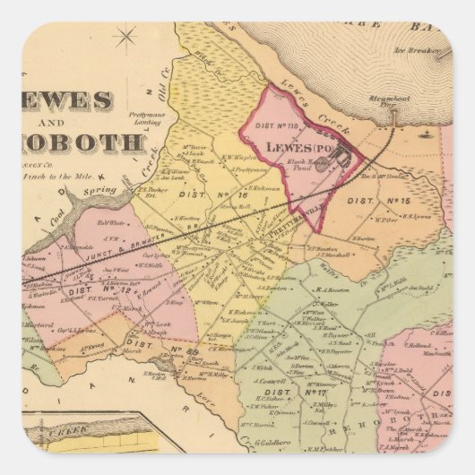 Lewes en Rehoboth Vierkante Sticker (Voorkant)