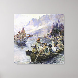 "Lewis and Clark" door Charles M Russell Canvas Afdruk