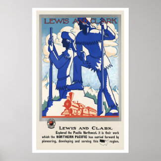 Lewis and Clark Northwestern Railroad Antiek Poster