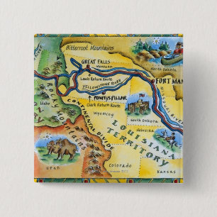 Lewis & Clark Expedition Map Vierkante Button 5,1 Cm