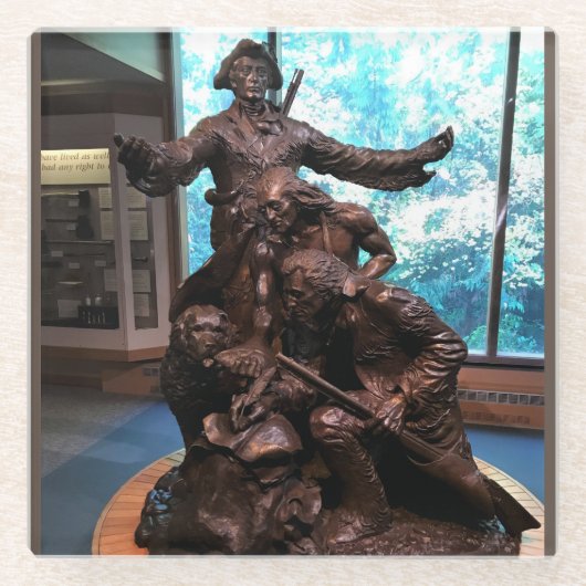 Lewis & Clark Statue, Fort Clatsop, Oregon Glazen Onderzetter (Voorkant)