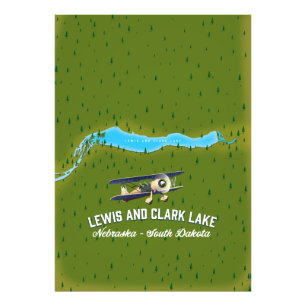 Lewis en Clark meer kaart poster. Foto Afdruk