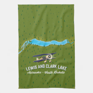 Lewis en Clark meer kaart poster. Theedoek