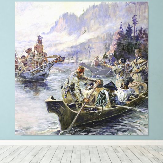 “Lewis en Clark” van Charles M Russell Canvas Afdruk (Insitu (Houten vloer))