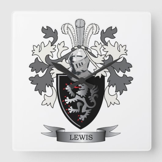 Lewis Family Crest Coat of Arms Vierkante Klok (Voorkant)
