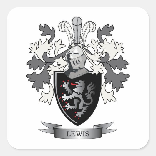 Lewis Family Crest Coat of Arms Vierkante Sticker (Voorkant)