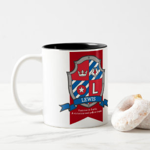 Lewis-naam betekent vogelrode blauwe letter L Tweekleurige Koffiemok
