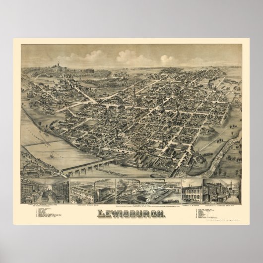 Lewisburg, PA Panoramic Map - 1884 Poster (Voorkant)