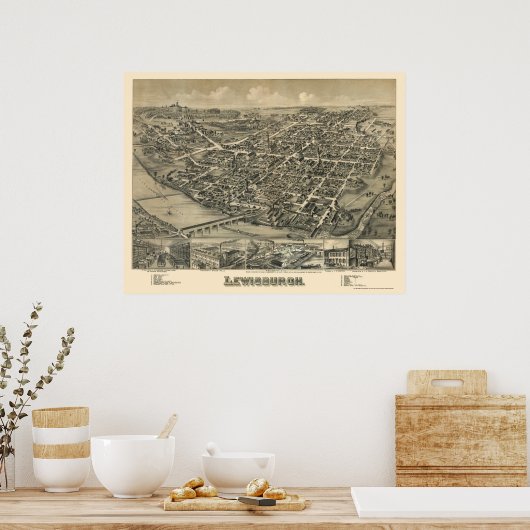 Lewisburg, PA Panoramic Map - 1884 Poster (Keuken)