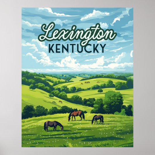Lexington Kentucky Horses Bluegrass Boerderijen Poster (Voorkant)
