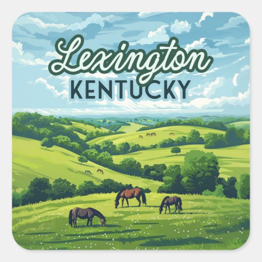 Lexington Kentucky Horses Bluegrass Boerderijen  Vierkante Sticker (Voorkant)
