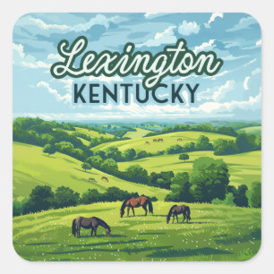 Lexington Kentucky Horses Bluegrass Boerderijen Vierkante Sticker