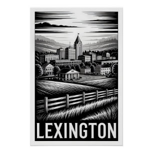 Lexington Kentucky Silhouette Zwart Wit Houtsnede Perfect Poster