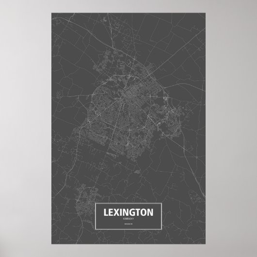 Lexington, Kentucky (wit op zwart) Poster (Voorkant)