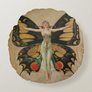 Leyendecker Butterfly Girl Vintage Art Deco Rond Kussen