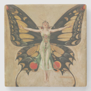 Leyendecker Butterfly Girl Vintage Art Deco Stenen Onderzetter