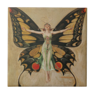 Leyendecker Butterfly Girl Vintage Art Deco Tegeltje