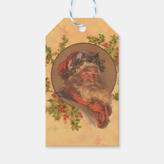 Leyendecker Kerstman Antiek Victoriaans Cadeaulabel (Voorkant)