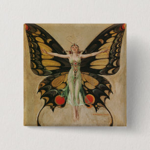 Leyendecker Vlindermeisje Vintage Art Deco Vierkante Button 5,1 Cm