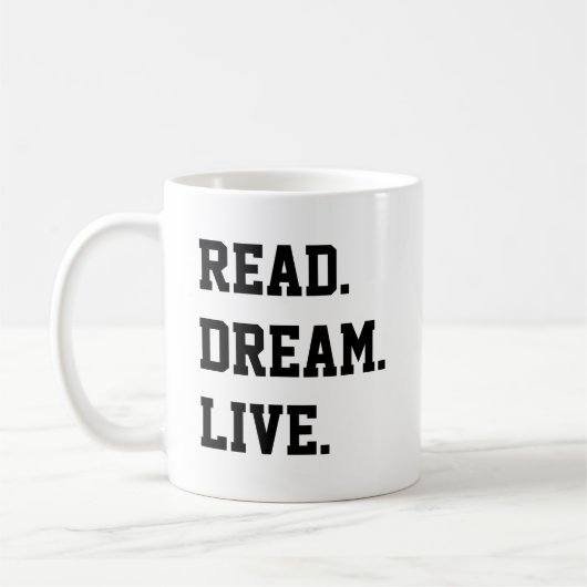 LEZEN DREAM LEVEN. Zwart-Wit Koffiemok (Links)