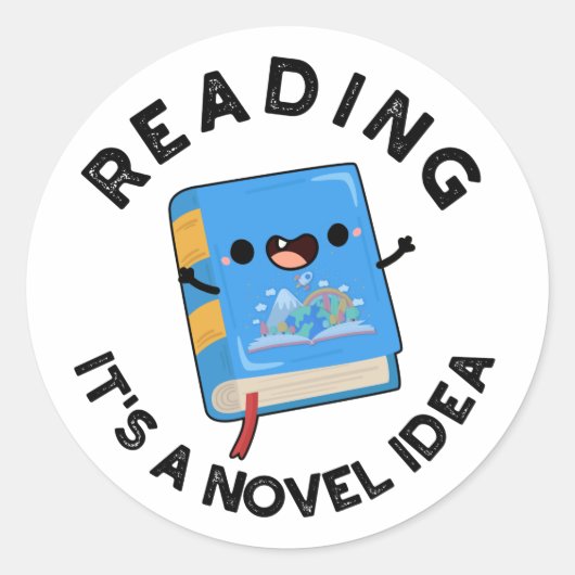 Lezen Het is een nieuw idee grappig boekenspel Ronde Sticker (Voorkant)