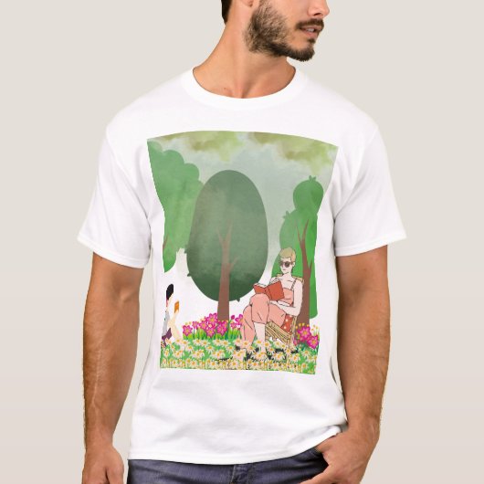 "Lezen in de omhelzing van de Natuur T-shirt (Voorkant)