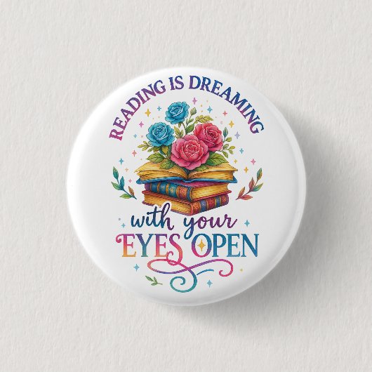 Lezen is dromen… ronde button 3,2 cm (Voorkant)