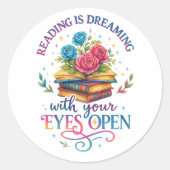 Lezen is dromen… ronde sticker (Voorkant)