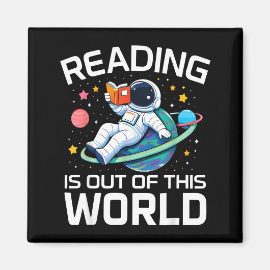 Lezen is een astronaut uit de kosmos magneet (Voorkant)