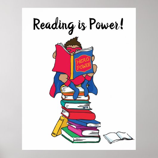 Lezen is een superheld jongen die kinder leest poster (Voorkant)